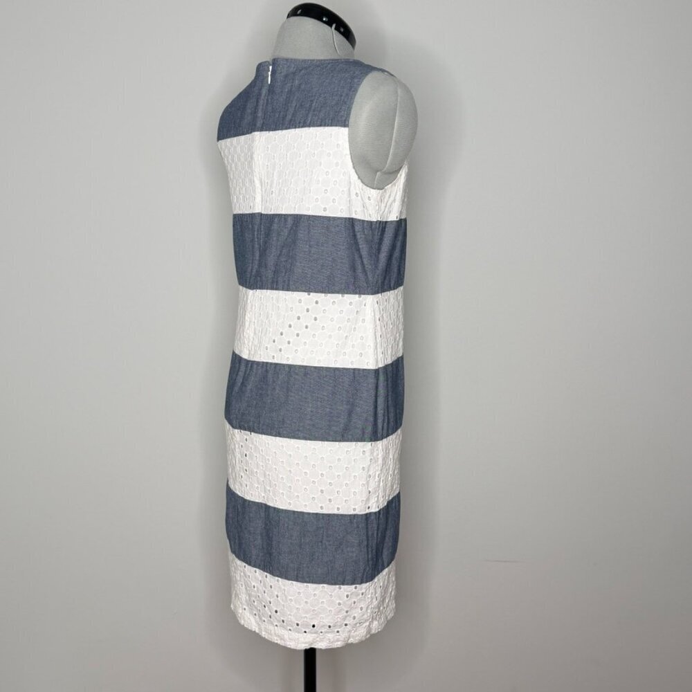 Talbot's Chambray and White Eyelet Striped Shift Dress | Size 8P - Picture 4 of 8